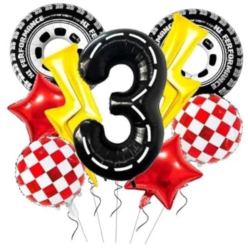 Race Car Racing Party Balloons Decorations #3 Foil Lightning Checkered Stars BIG